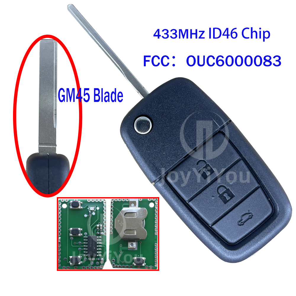 FCC ID:OUC6000083 Flip Remote Key For Pontiac 433MHz ID46 Chip 3+1Buttons (GM45 Blade)