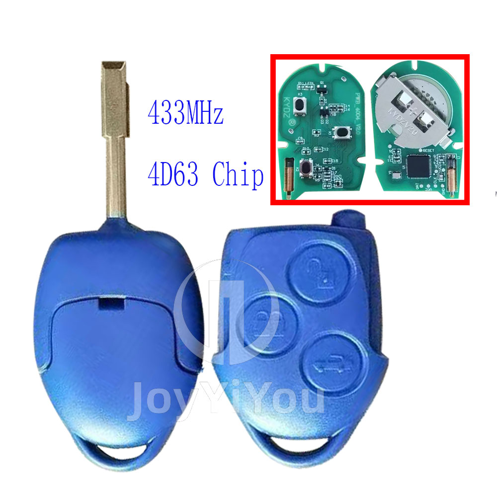 Blue Remote Key 433MHz 4D63 Chip For Ford 3Buttons FO21 Blade