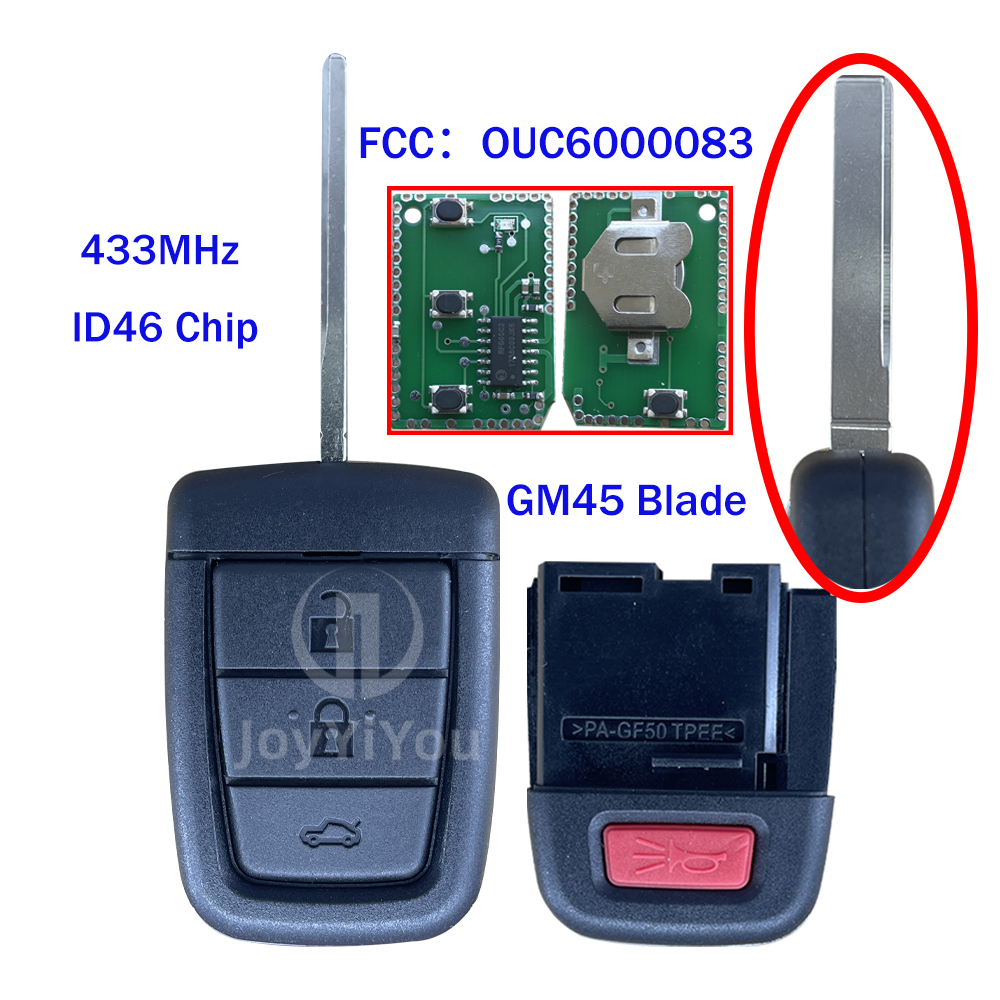 FCC ID:OUC6000083 Remote Key For Pontiac 433MHz ID46 Chip 3+1Buttons (GM45 Blade)