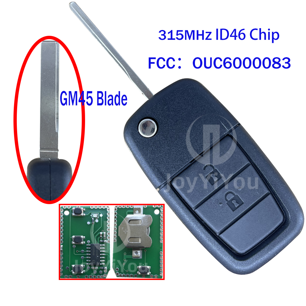 FCC ID:OUC6000083 Flip Remote Key For Pontiac 315MHz ID46 Chip 2+1Buttons (GM45 Blade)