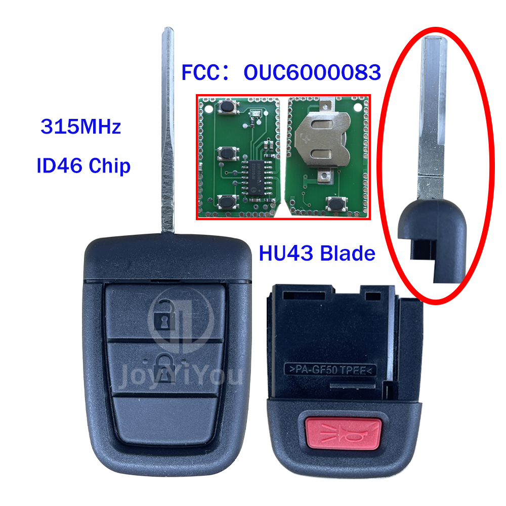 FCC ID:OUC6000083 Remote Key For Pontiac 315MHz ID46 Chip 2+1Buttons (HU43 Blade)