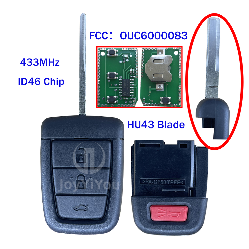 FCC ID:OUC6000083 Remote Key For Pontiac 433MHz ID46 Chip 3+1Buttons (HU43 Blade)