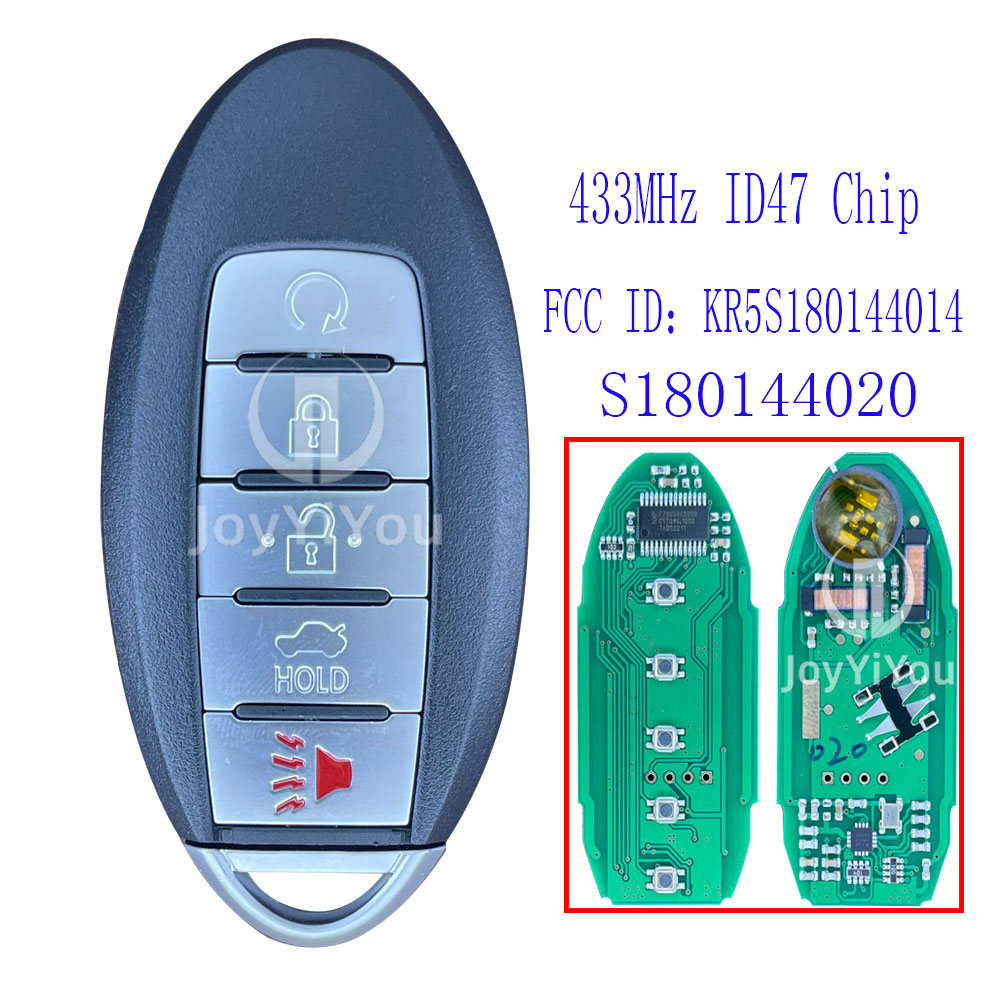 FCC ID:KR5S180144014/S180144020 433MHz ID47 Chip For Nissan 5Buttons-Trunk Remote Key Without Logo
