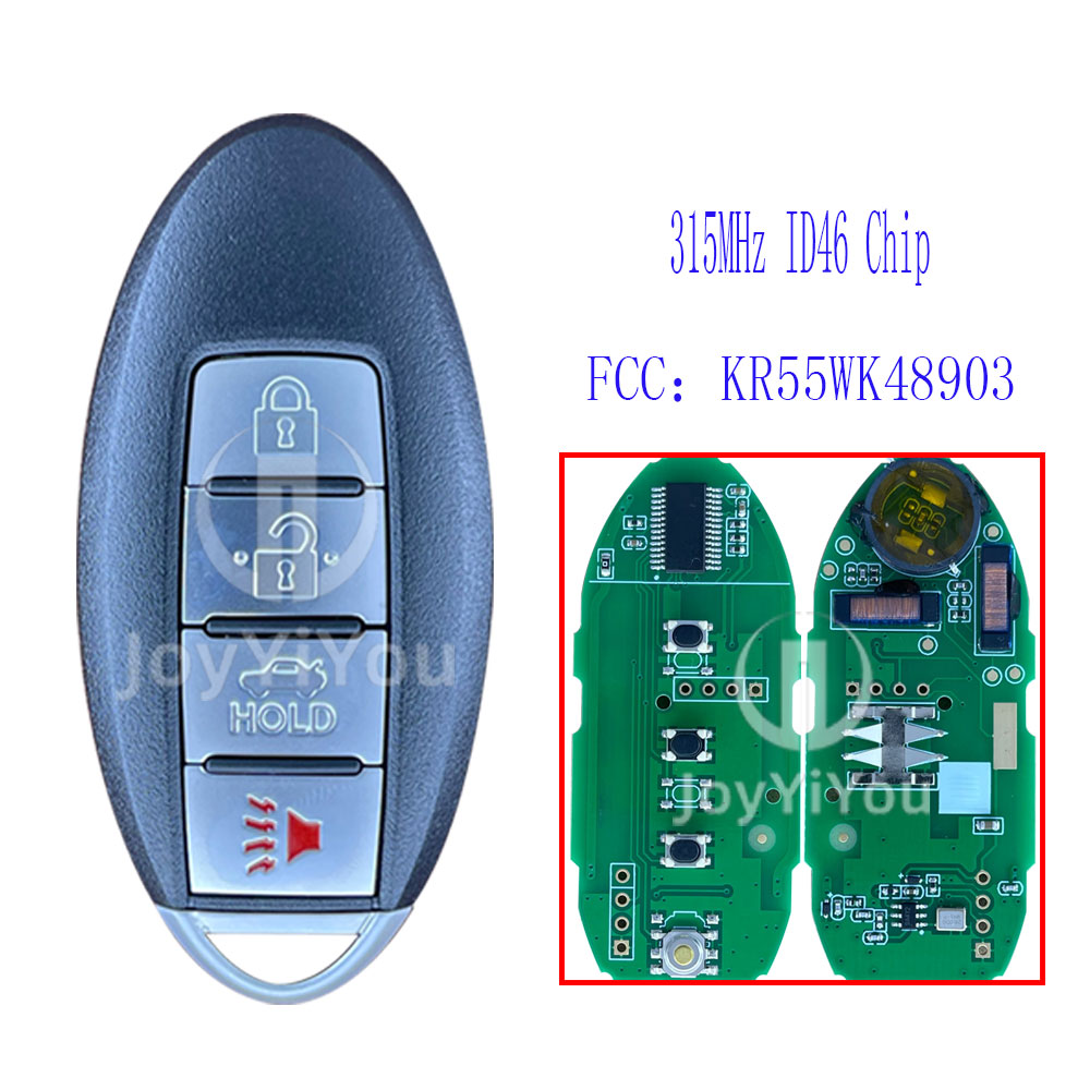 FCC：KR55WK48903 Remote Key Shell For Nissan 4Button 315MHz /ID46 Chip Without Logo