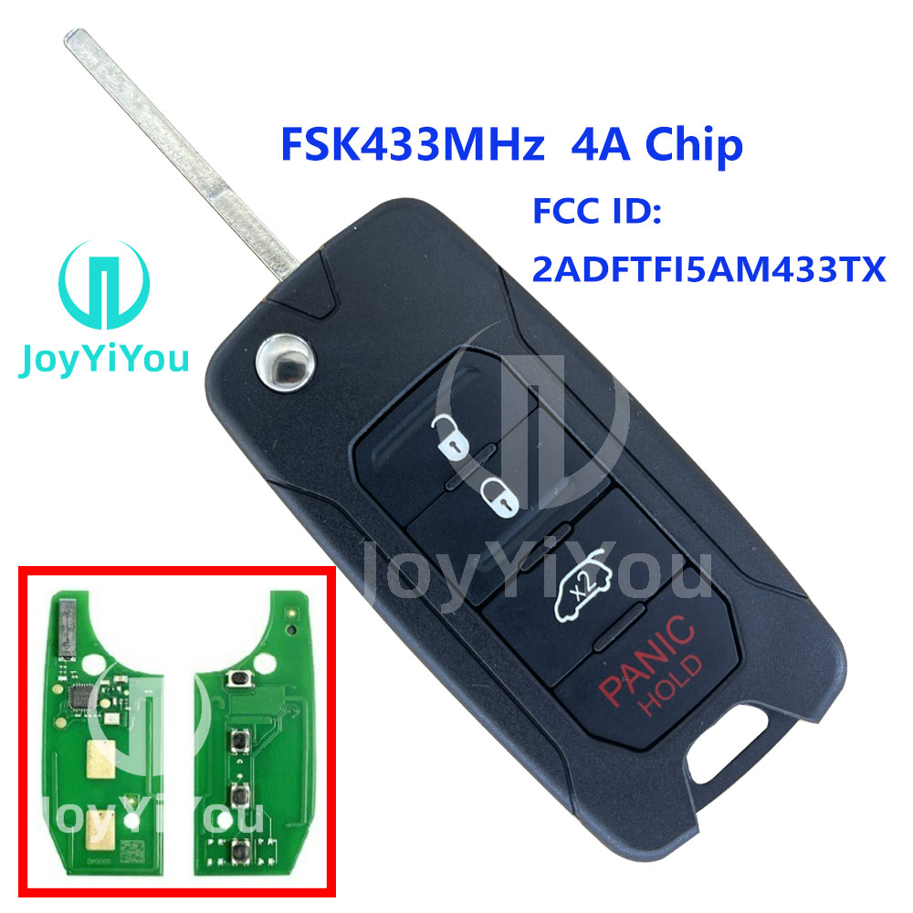 FCC ID: 2ADFTFI5AM433TX 433MHz 4A Chip 3+1Button For Jeep Remote Key SIP22 Blade