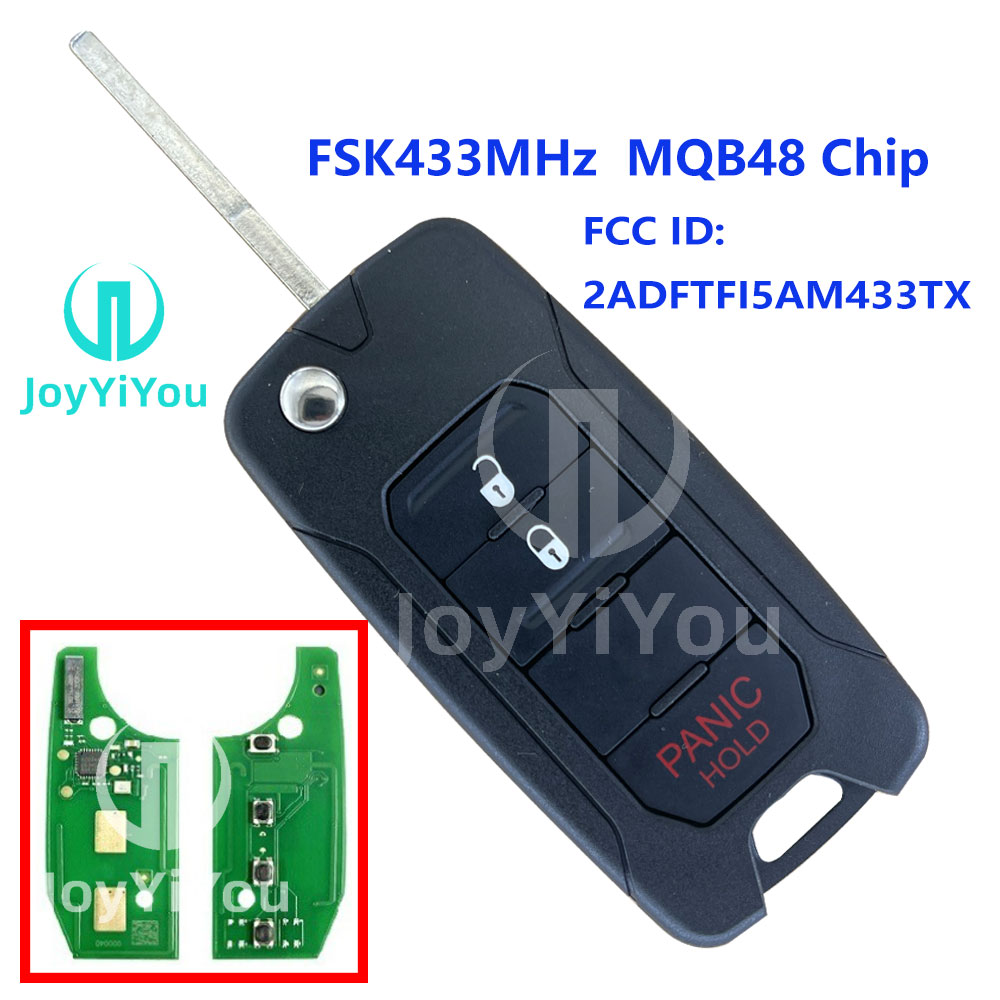 FCC ID: 2ADFTFI5AM433TX 433MHz MOB48 Chip 2+1Button For Jeep Remote Key SIP22 Blade