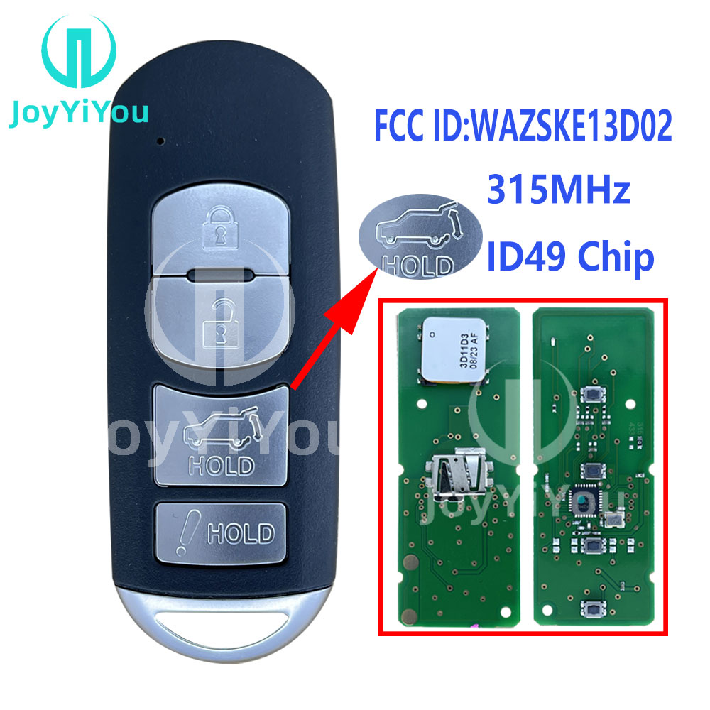 FCC ID:WAZSKE13D02 315MHz ID49 Chip Smart Key For Mazda 3+1Button-SUV Remote Key MAZ24R Blade