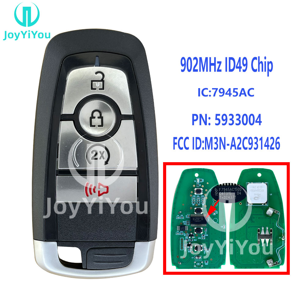 FCC ID:M3N-A2C931426 PN:5933004 3+1 Button-START Smart Card 902MHz/ID49 Chip/HITAG Pro For 2017-2025 Ford Bronco / Edge / Escape / Explorer Without Logo