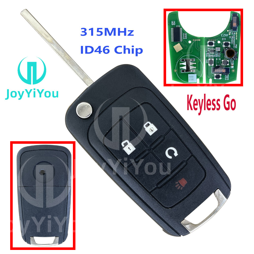 Keyless Go 315MHz ID46 Chip 4Button-START Flip Remote Key Shell For Buick HU100 Blad