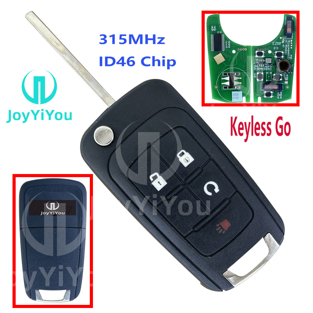 Keyless Go 315MHz ID46 Chip 4Button Flip Remote Key Shell For Chevrolet HU100 Blade