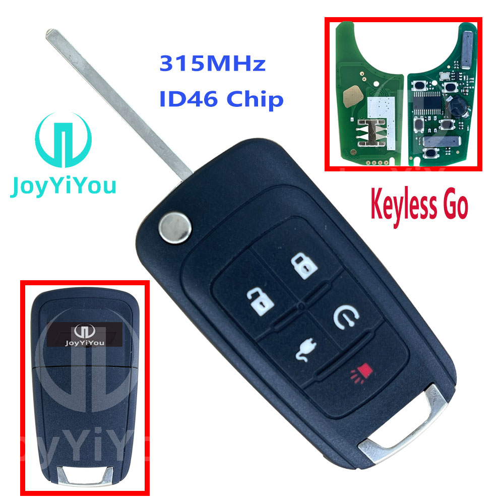 Keyless Go 315MHz ID46 Chip 5Button Flip Remote Key Shell For Chevrolet HU100 Blade