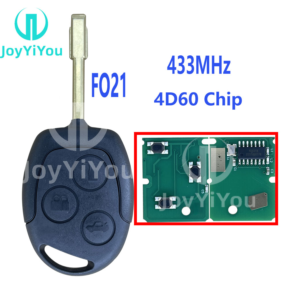 433MHz 4D60 Chip Remote Key For Ford 2 Button FO21 Blade