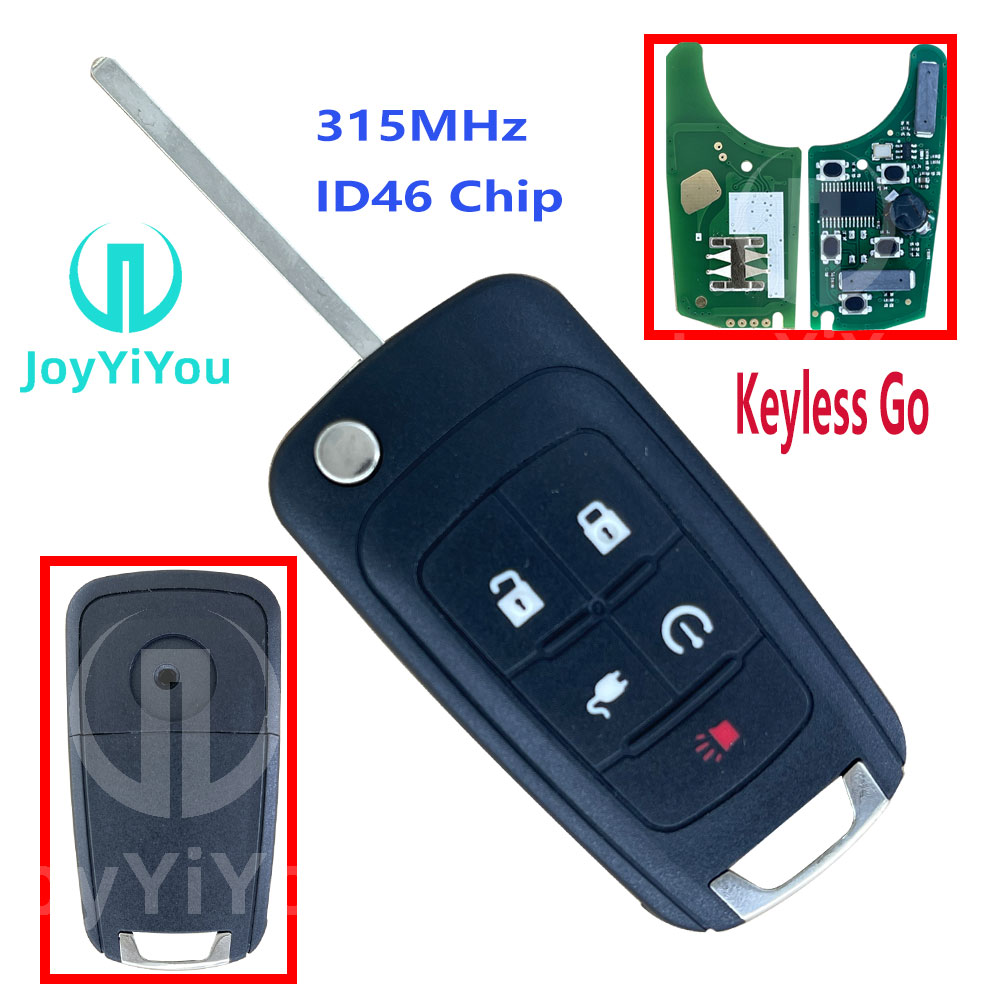 Keyless Go 315MHz ID46 Chip 5Button Flip Remote Key Shell For Buick HU100 Blad