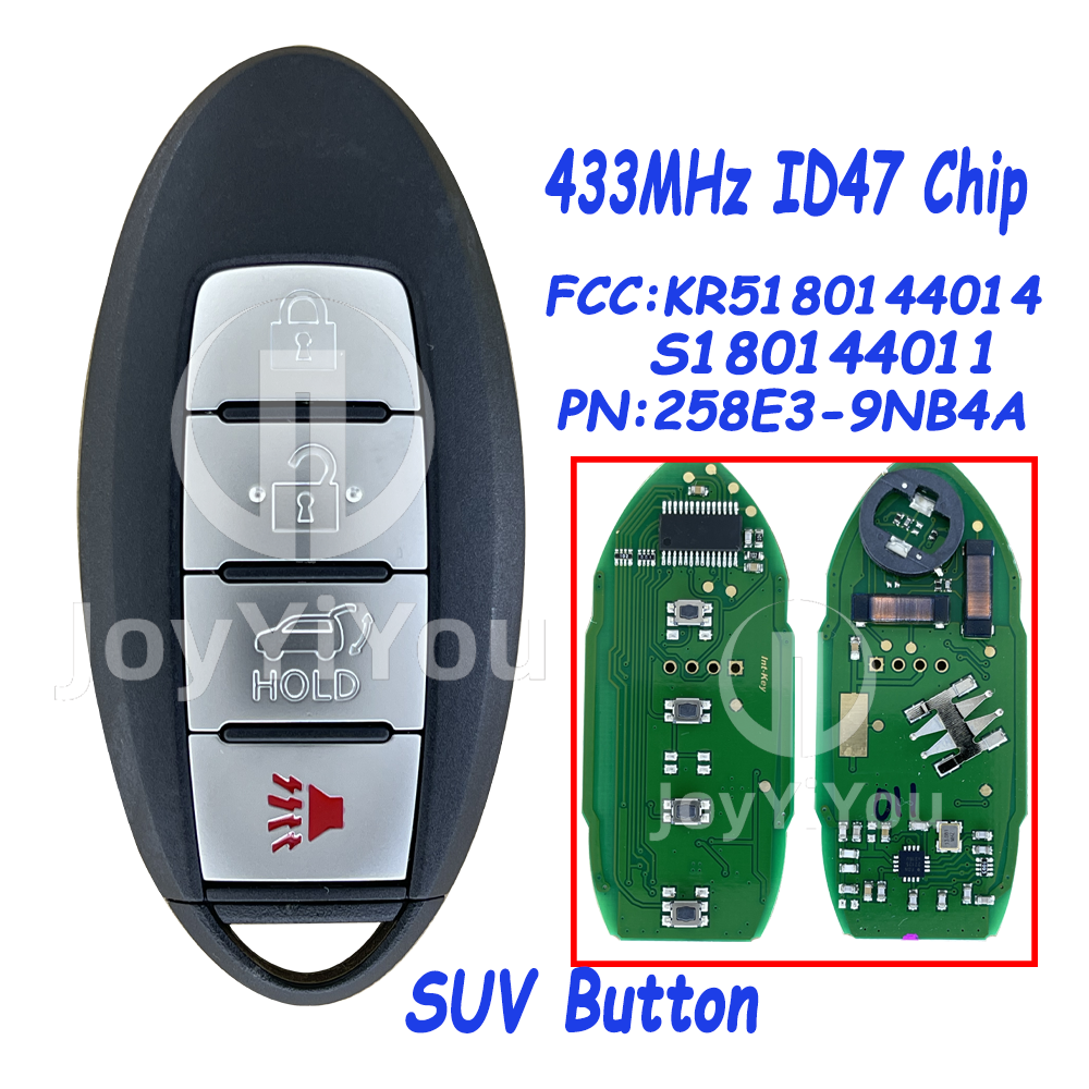 PN: 285E3-9NB4A / KR5S180144014 / IC 014/S180144011 433MHz ID47 Chip For INF 2013-2016 JX / QX60 4Button-Hatch