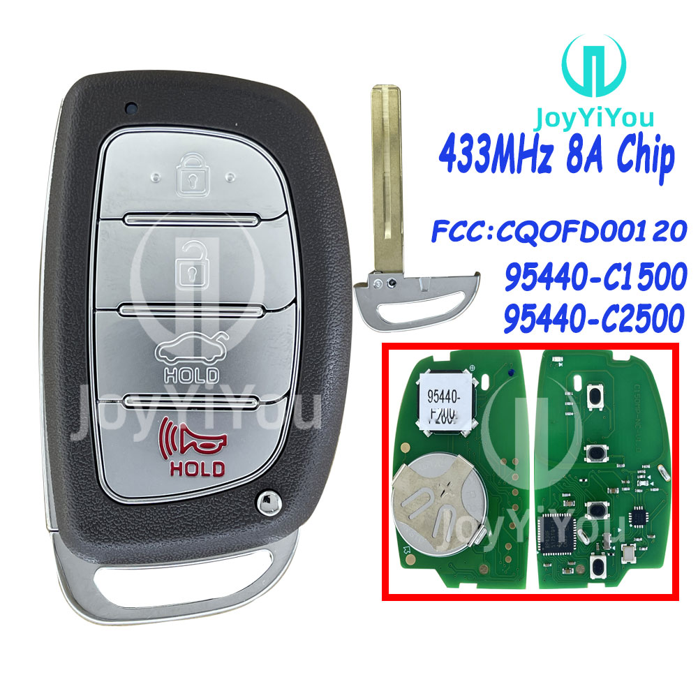 PN: 95440-C1500/C2500 / FCC ID:CQOFD00120 433MHz 8A Chip For 2015-2019 Hyundai Sonata / Smart Key TOY48 Without Logo  Red Button
