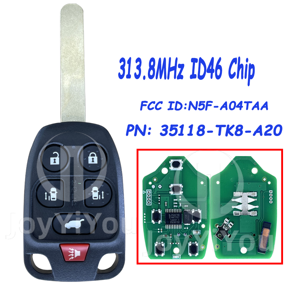 FCC:N5F-A04TAA 313.8MHz ID46 Chip 6Button For 2011-2013 Honda Odyssey / 6-Button Remote Head Key / PN: 35118-TK8-A20 