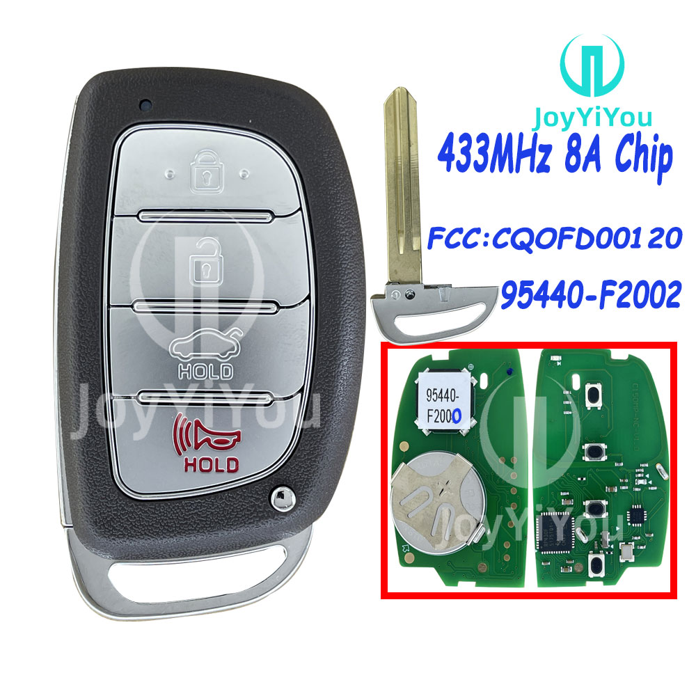 PN: 95440-F2002 / FCC ID:CQOFD00120 433MHz 8A Chip For 2019-2020 Hyundai Elantra / Smart Key HYN14R Without Logo Red Button