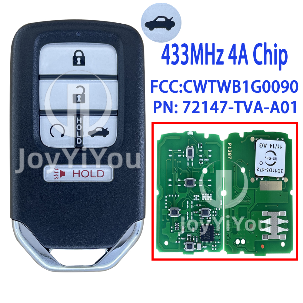5-Button Smart Key / PN: 72147-TVA-A01 / CWTWB1G0090 / AFTERMARKET For 2018-2022 Honda Accord 
