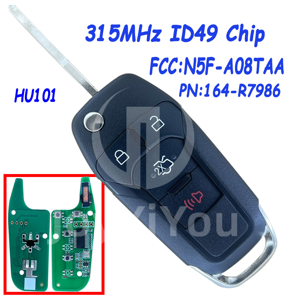 AFTERMARKET 3+1Button-Trunk FCC:N5F-A08TAA PN:164-R7986 315MHz ID49 Chip Flip Remote Key For 2013-24 FD Explorer Fusion (HU101) 