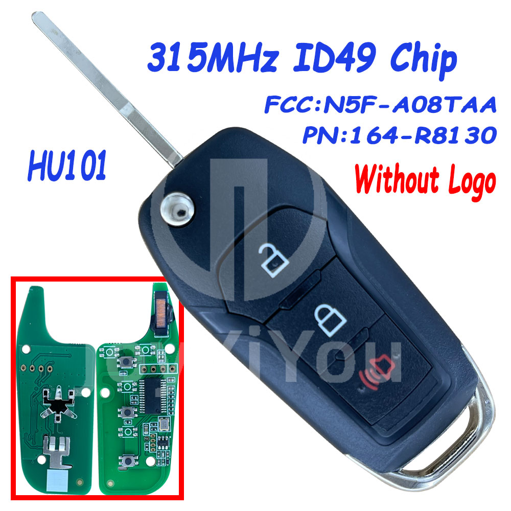 AFTERMARKET 2+1Button FCC:N5F-A08TAA PN:164-R8130 315MHz ID49 Chip Flip Remote Key For 2015-25 FD (HU101) Without Logo