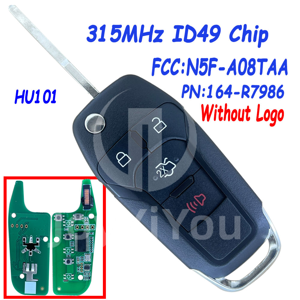 AFTERMARKET 3+1Button-Trunk FCC:N5F-A08TAA PN:164-R7986 315MHz ID49 Chip Flip Remote Key For 2013-24 FD Explorer Fusion (HU101) Without Logo