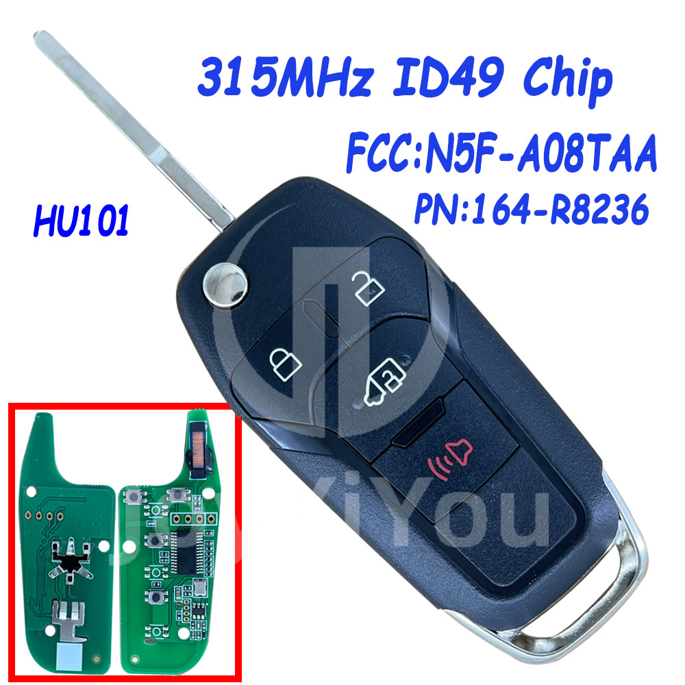 AFTERMARKET 3+1Button-MVP FCC:N5F-A08TAA PN:164-R8236 315MHz ID49 Chip Flip Remote Key For 2019-25 FD Transit (HU101) 