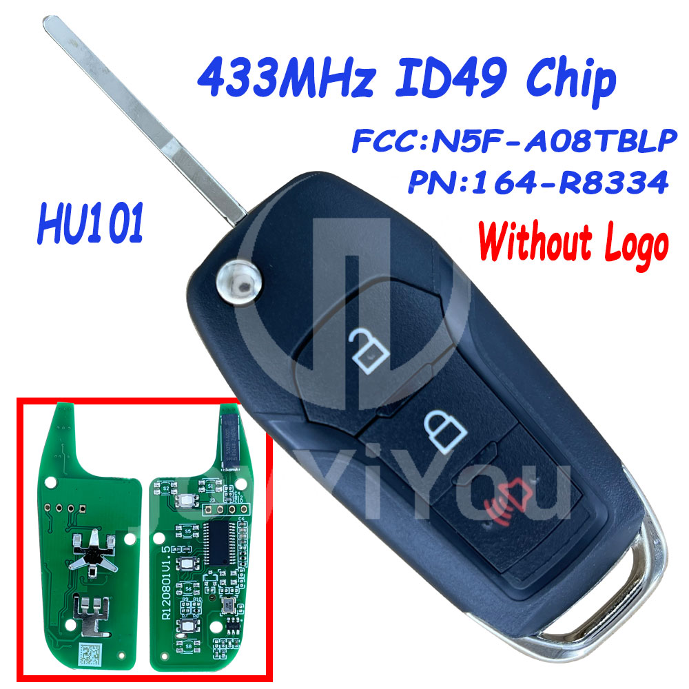 AFTERMARKET 2+1Button FCC:N5F-A08TBLP PN:164-R8334 433MHz ID49 Chip Flip Remote Key For 2023-25 F-Series FD (HU101) Without Logo