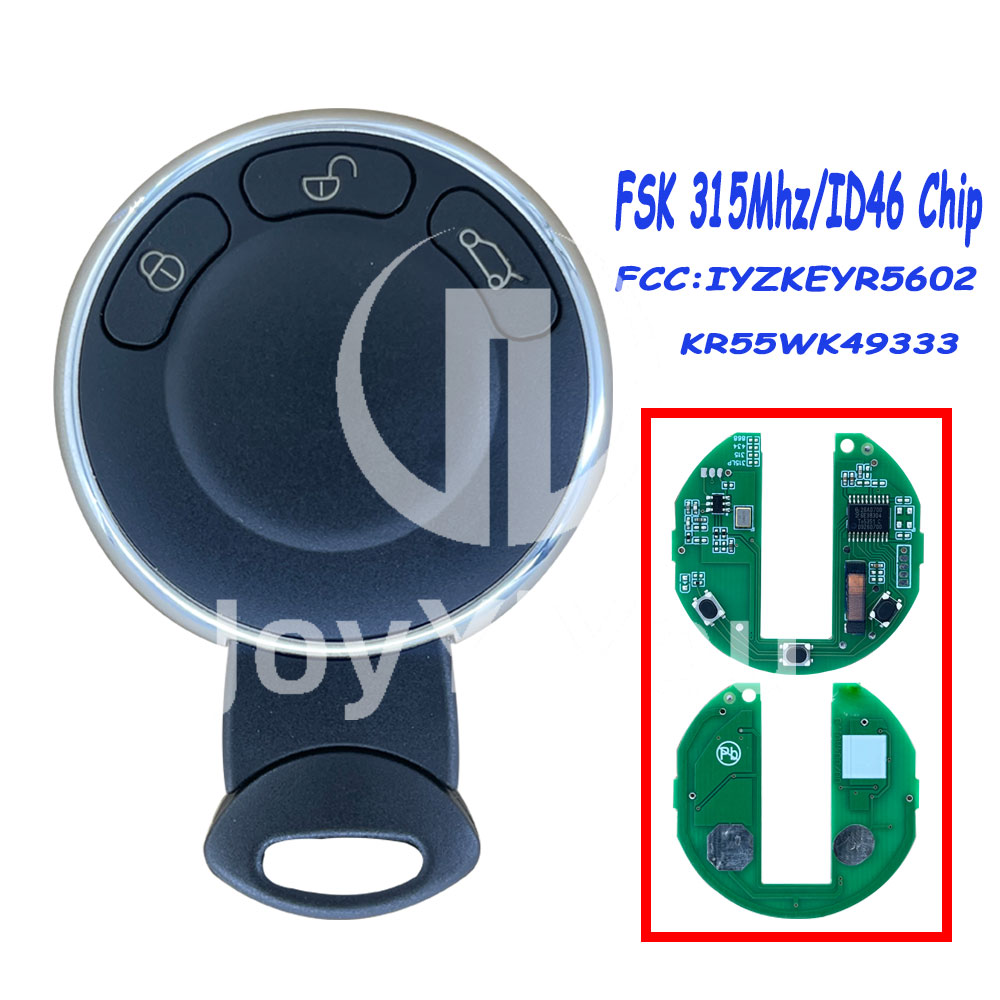 FCC:KR55WK49333 3Button Smart Key FSK315MHz/ID46 Chip For BM Mini Cooper