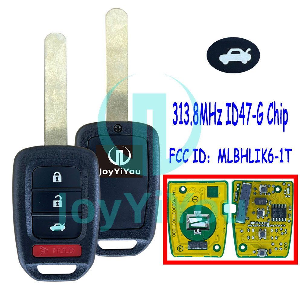 Yellow PCB FCC:MLBHLIK6-1T 4Button-Trunk 313.8MHz ID47 Chip-G Remote Key For HON ACCORD CIVIC 2013 - 2015