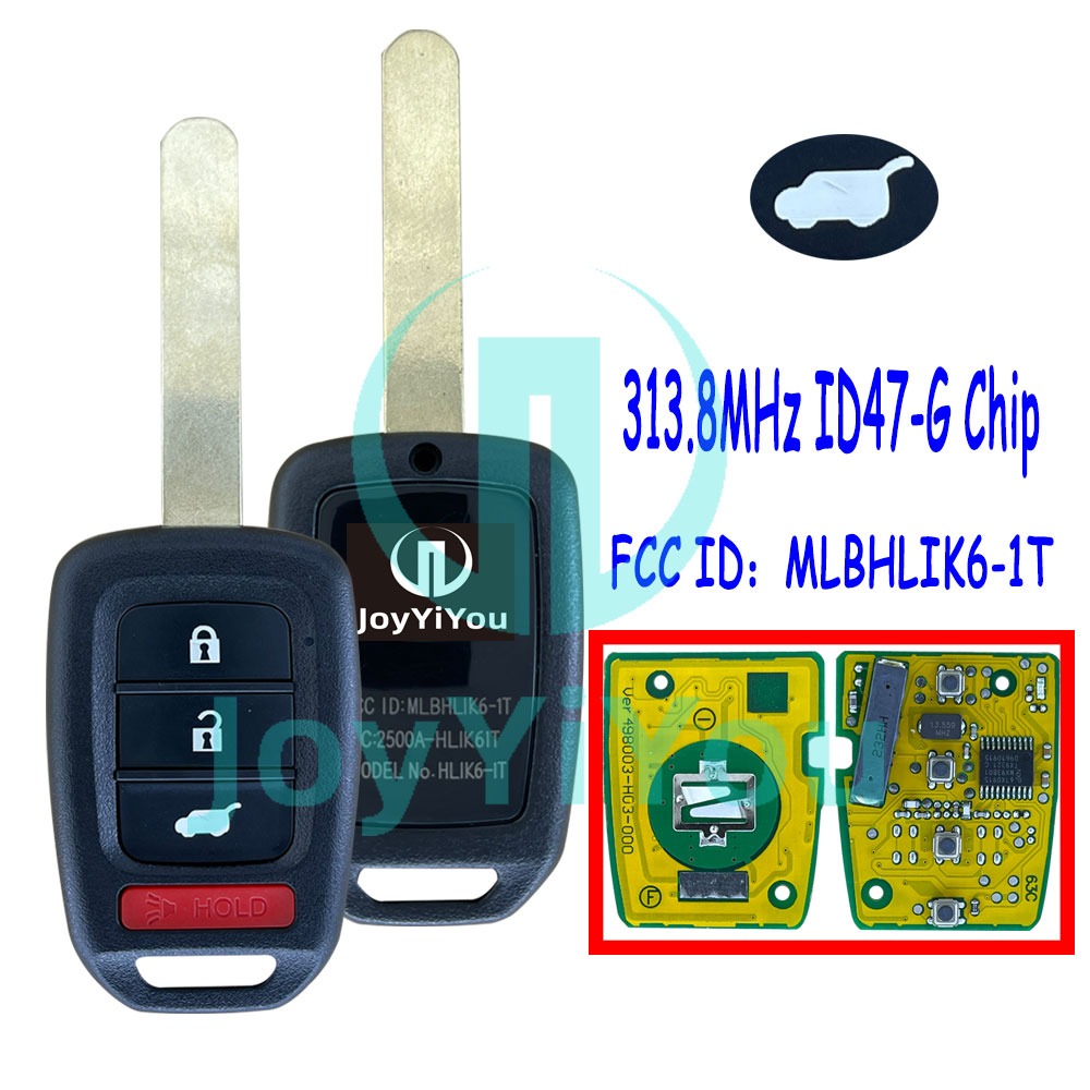 Yellow PCB FCC:MLBHLIK6-1T 3+1Button-Hatch 313.8MHz ID47 Chip-G Remote Key For HON CR-V HR-V 2014 - 2021 