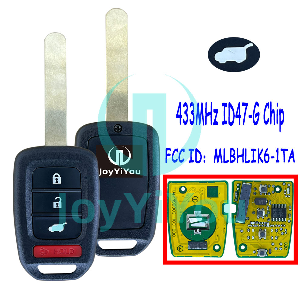 Yellow PCB FCC ID: MLBHLIK6-1TA 433MHz ID47-G Chip Remote Key For HON 2016-2022 CR-V Civci LX Sport 3+1Button-Hatch