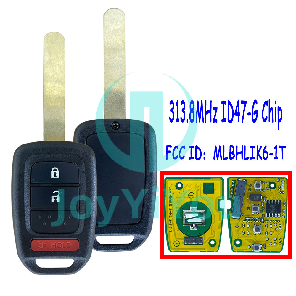 Yellow PCB FCC:MLBHLIK6-1T 2+1Button-Hatch 313.8MHz ID47 Chip-G Remote Key For HON 2015 - 2020 FIT（Without Logo）