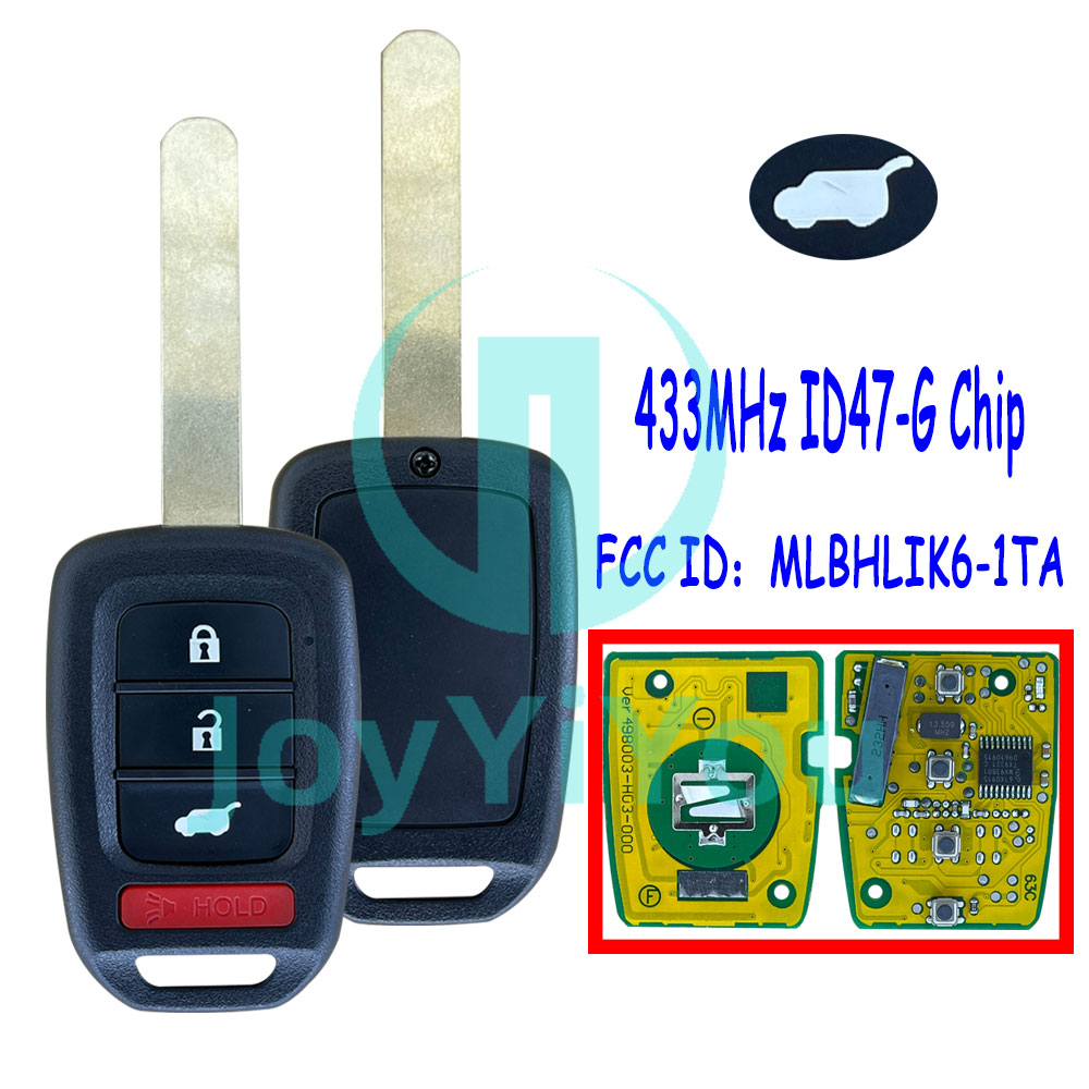 Yellow PCB FCC ID: MLBHLIK6-1TA 433MHz ID47-G Chip Remote Key For HON 2016-2022 CR-V Civci LX Sport 3+1Button-Hatch (Without Logo)