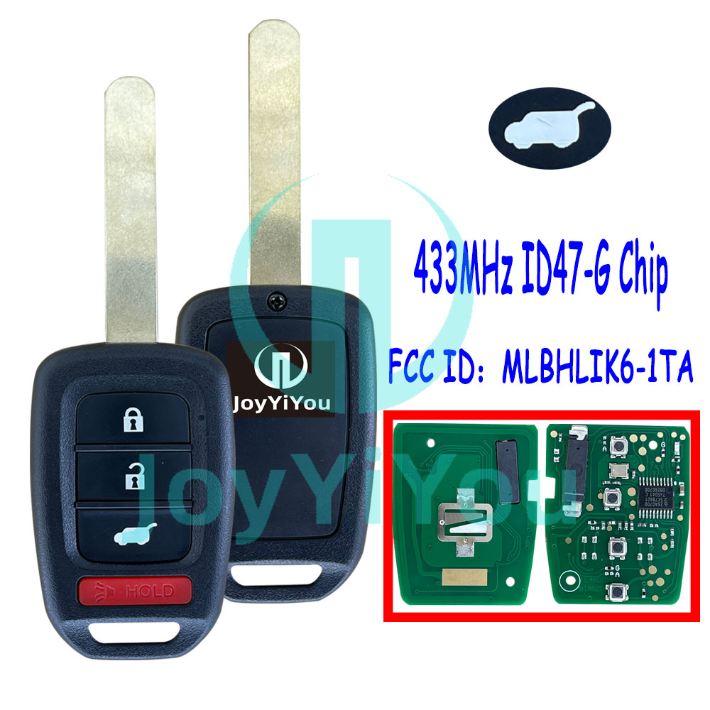 FCC ID: MLBHLIK6-1TA 433MHz ID47-G Chip Remote Key For HON 2016-2022 CR-V Civci LX Sport 3+1Button-Hatch 