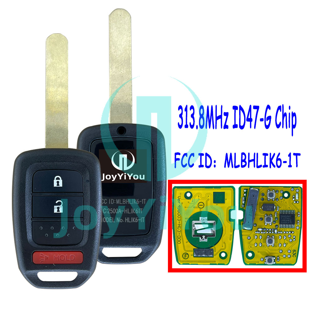 Yellow PCS FCC:MLBHLIK6-1T 2+1Button-Hatch 313.8MHz ID47 Chip-G Remote Key For HON 2015 - 2020 FIT
